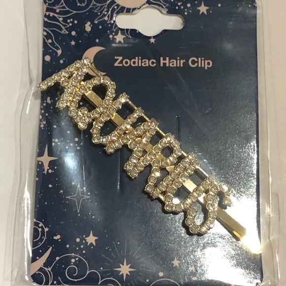 Gold plated zodiac Aquarius horoscope crystal Bedazzled bling hair jewelry clip‎ - Picture 4 of 5